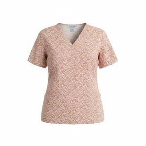 Natural Uniforms Women's V Neck Scrub Top Size Large Pink Orange Floral Design